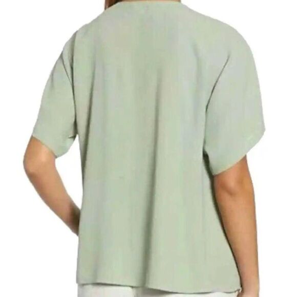 Eileen Fisher silk georgette crepe flowy short sleeve blouse XS - Picture 2 of 6